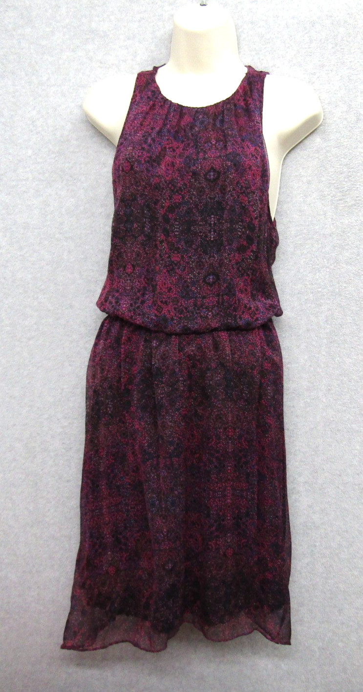 Ella Moss Womens Dress Medium Red Black Sleeveless 100% Silk Pullover Lined