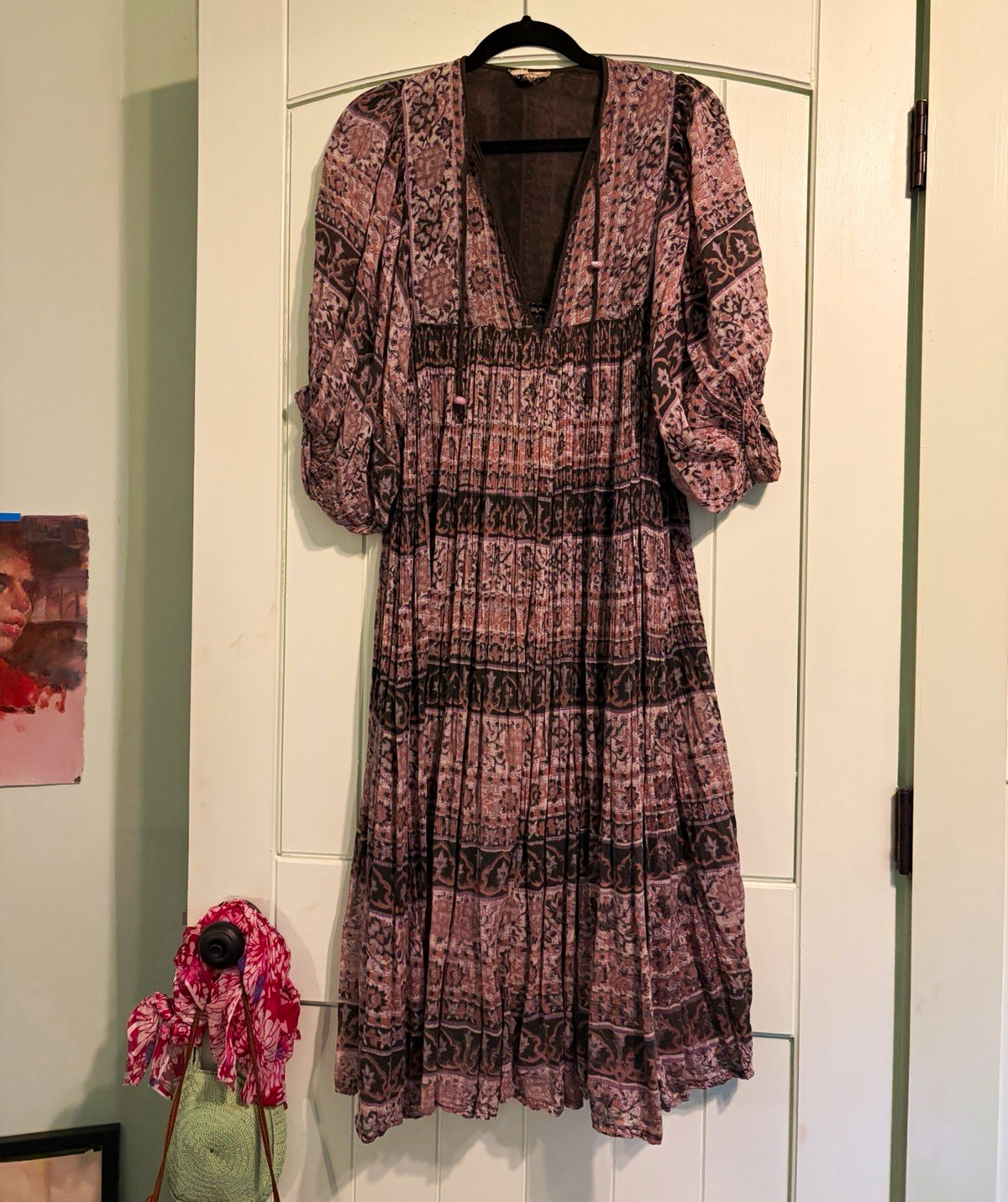 Vintage super soft Indian cotton dress in purple. Open size xs-l. Glass beads.