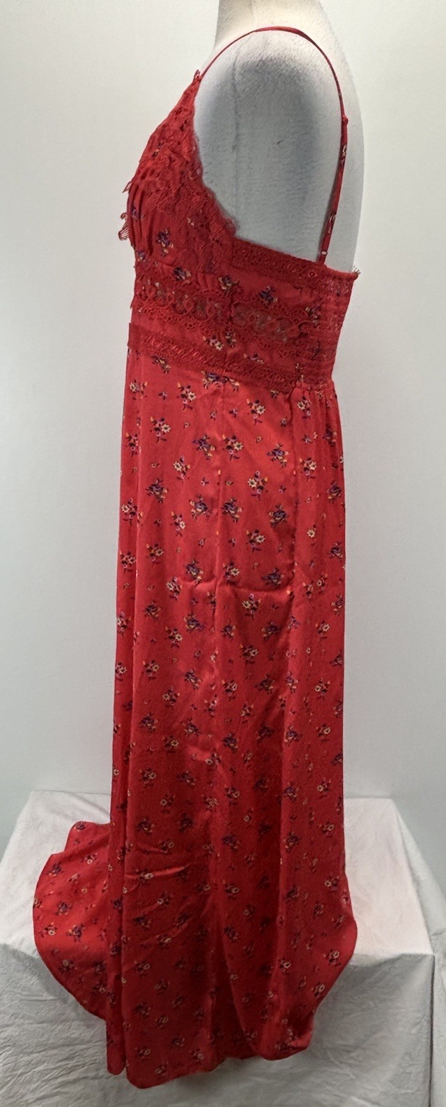 Free People Out and About slip Maxi Dress Womens XL Red Floral slit Boho Flowy