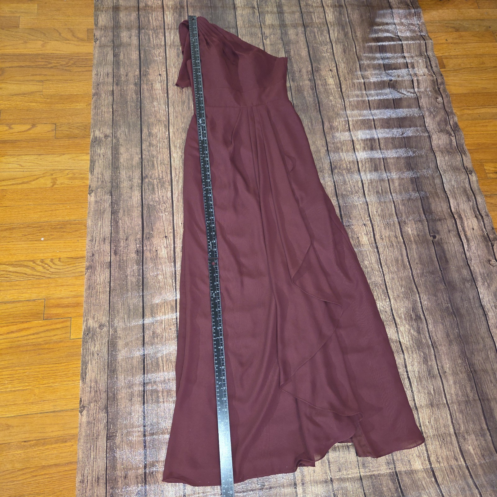 Stacees One Shoulder Chiffon Long Formal Dress Womens 2 Cabernet Front Slit