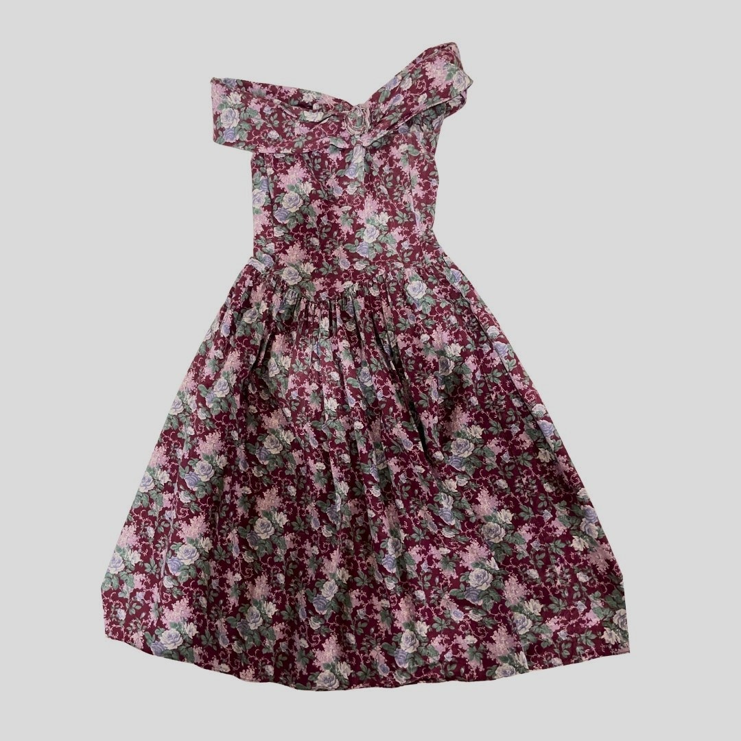 Vintage Gunne Sax Jessica McClintock Off Shoulder Floral Dress Corset Bodice 9