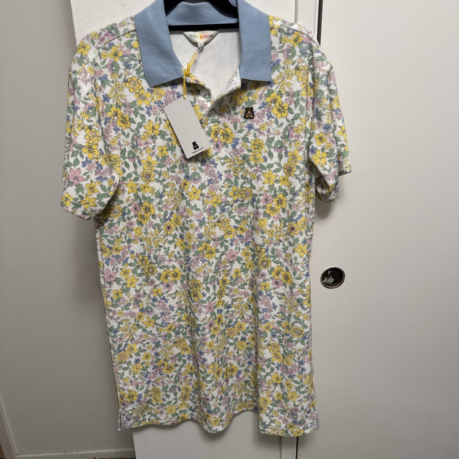 Teddy Fresh Womens Floral Terry Polo T-shirt Midi Dress S/M NWT