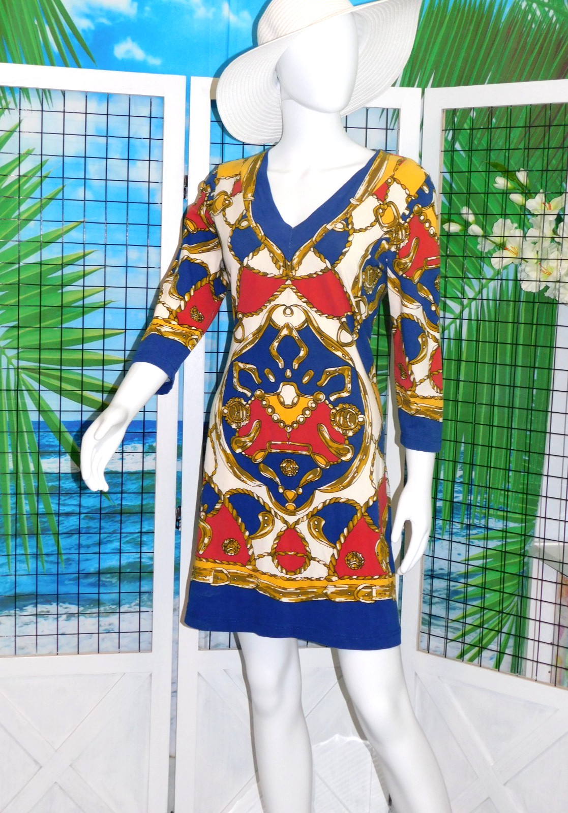 Barbara Gerwit Nautical Theme 3/4 sleeve cotton & Lycra Red White Blue Gold Med