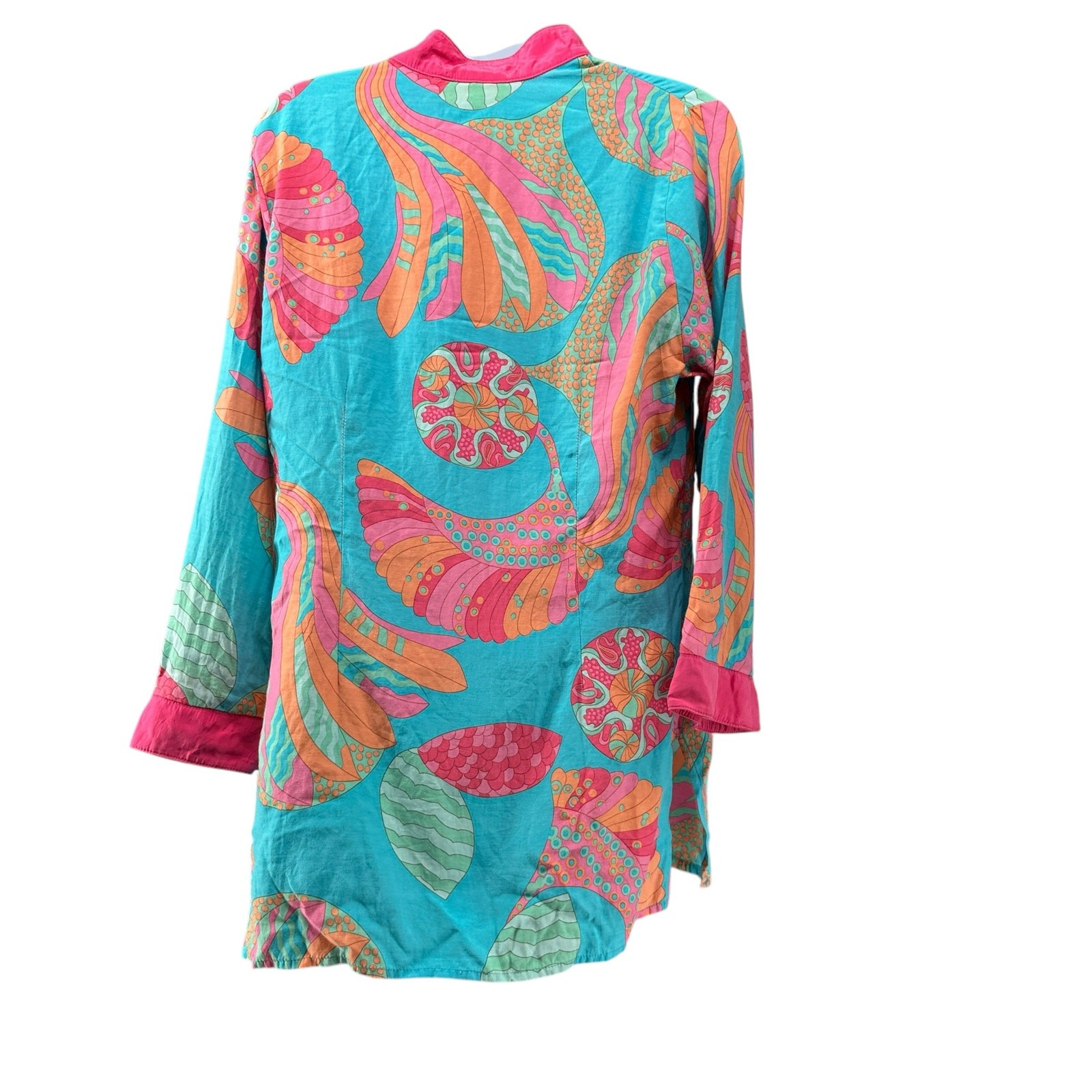 Britt Ryan Mini Dress Silk Blend Bright Pink Blue Tropical V-Neck Beach Medium