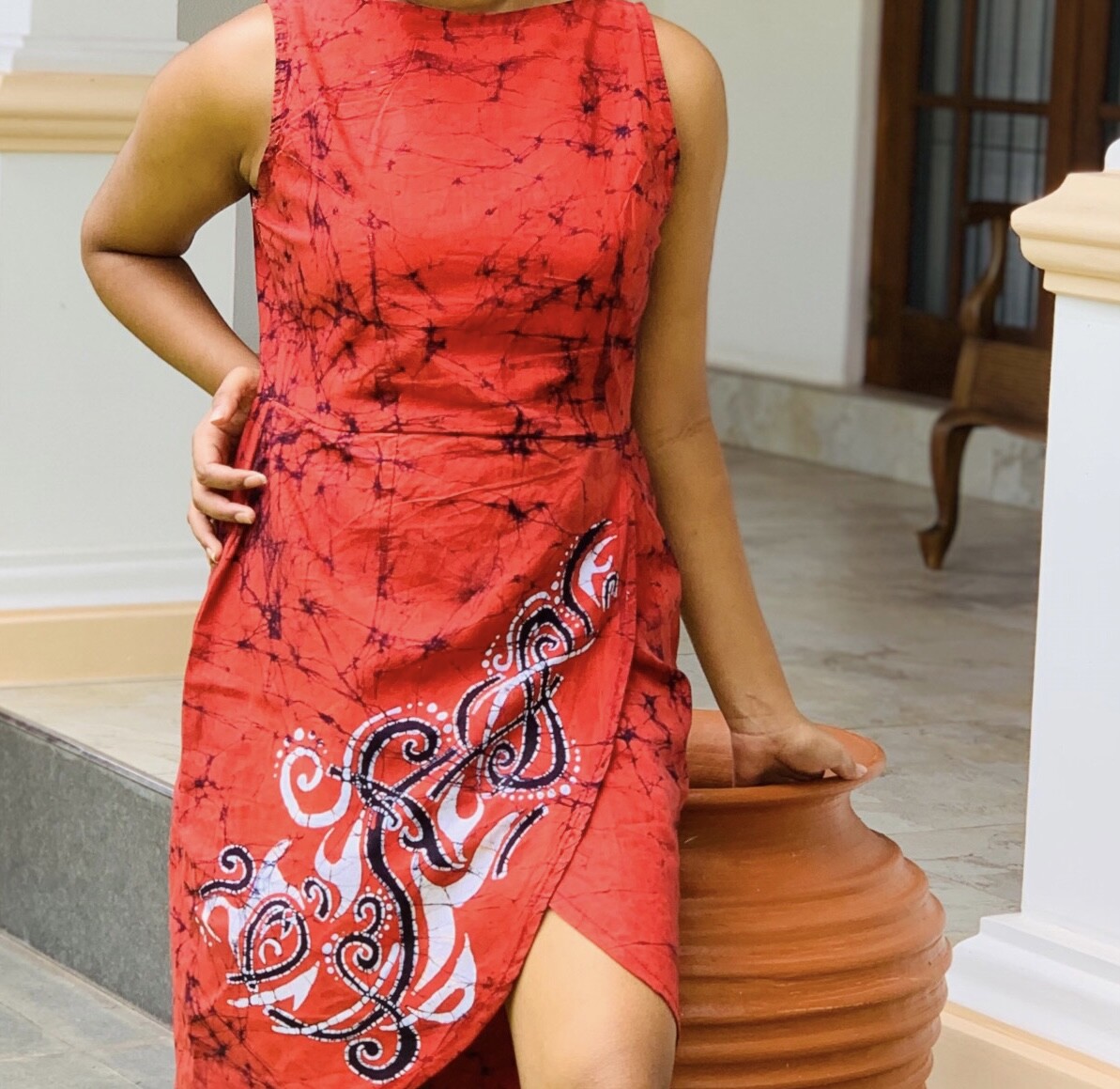 100% Pure Ceylon Cotton Handcrafted Motif Designed Overlap Batik Dress