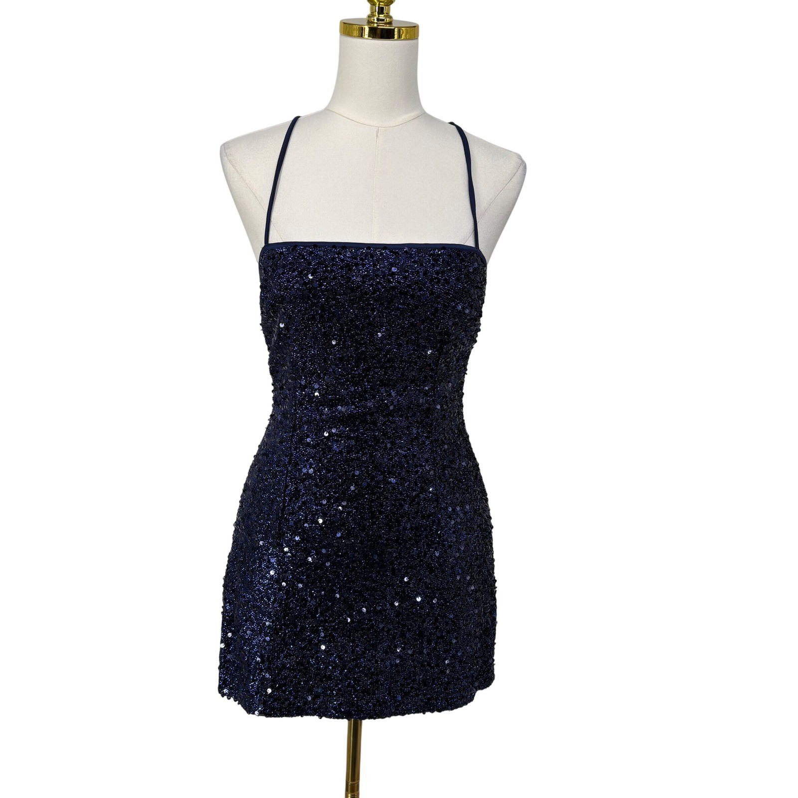 Edikted Blue Sequin Lace Up Back Mini Dress Size Bodycon Going Out Glam