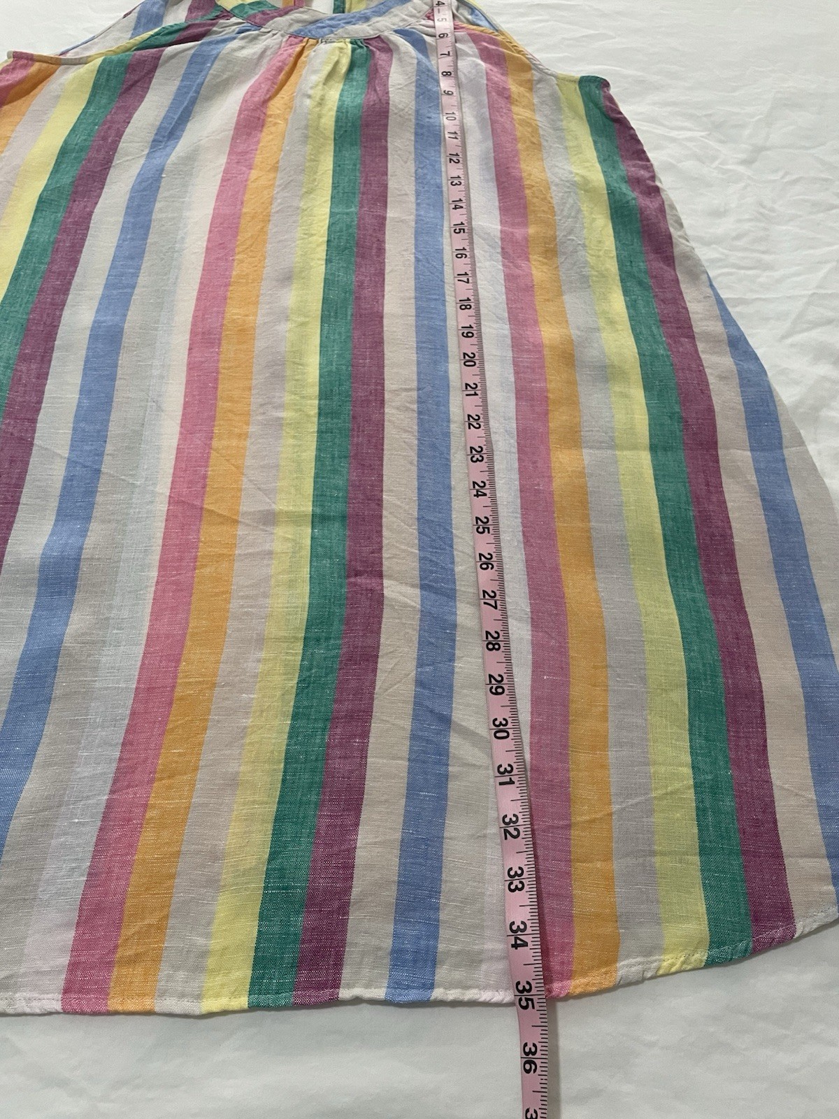 C&C California 100% Linen Pastel Striped Shift Dress Round Neck, Size M