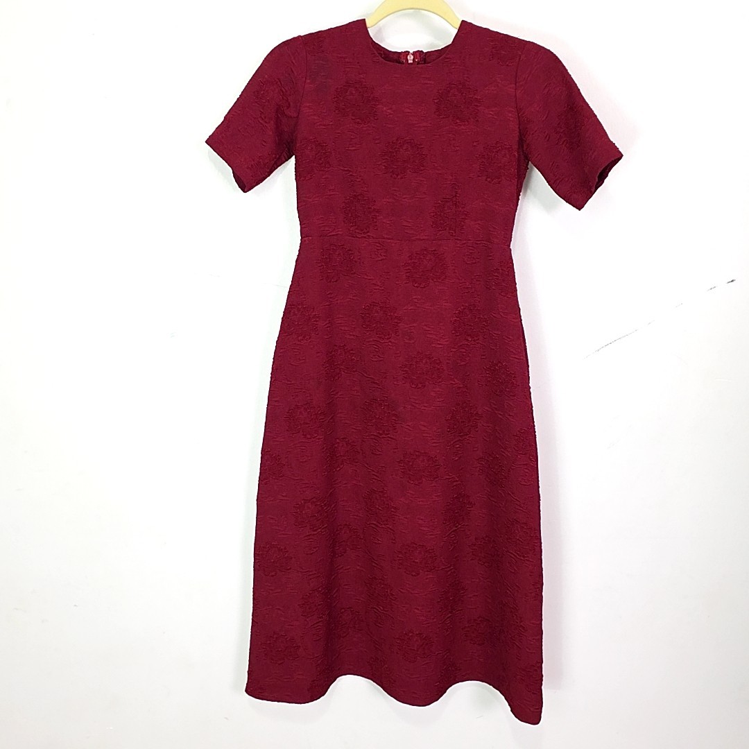 Handmade Amish Dress Womens 32 in Bust 26 in Waist Red Textured Short Sleeve