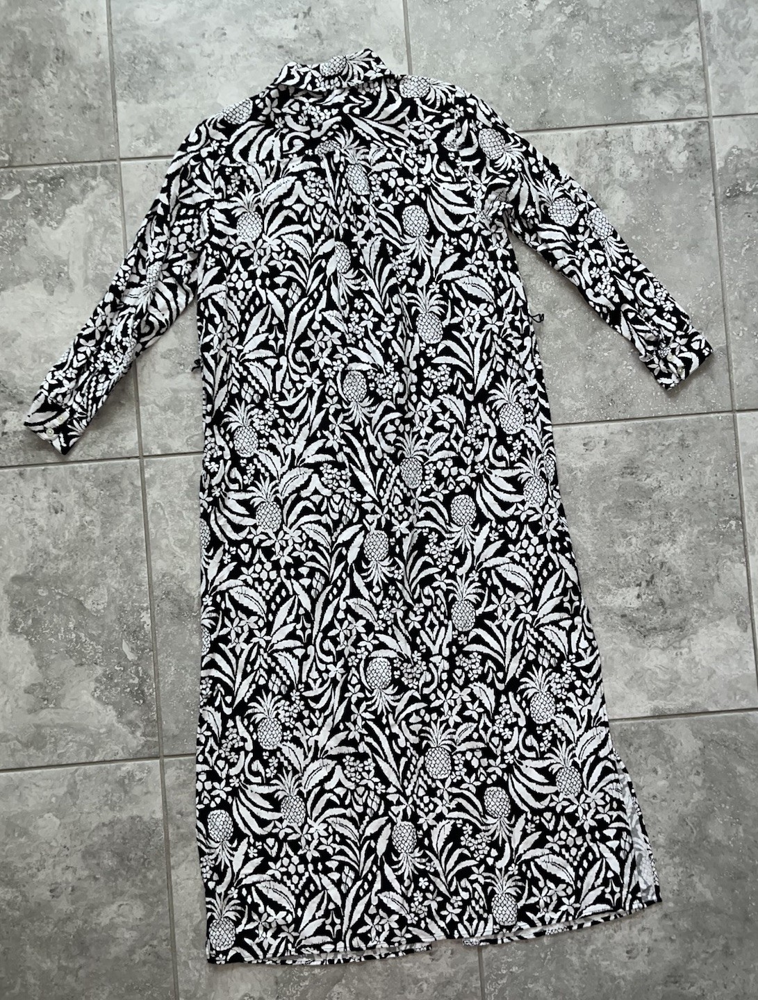 LOFT Linen Blend Long Sleeve Button Belted Tie Midi Maxi Shirt Dress Tropical 6