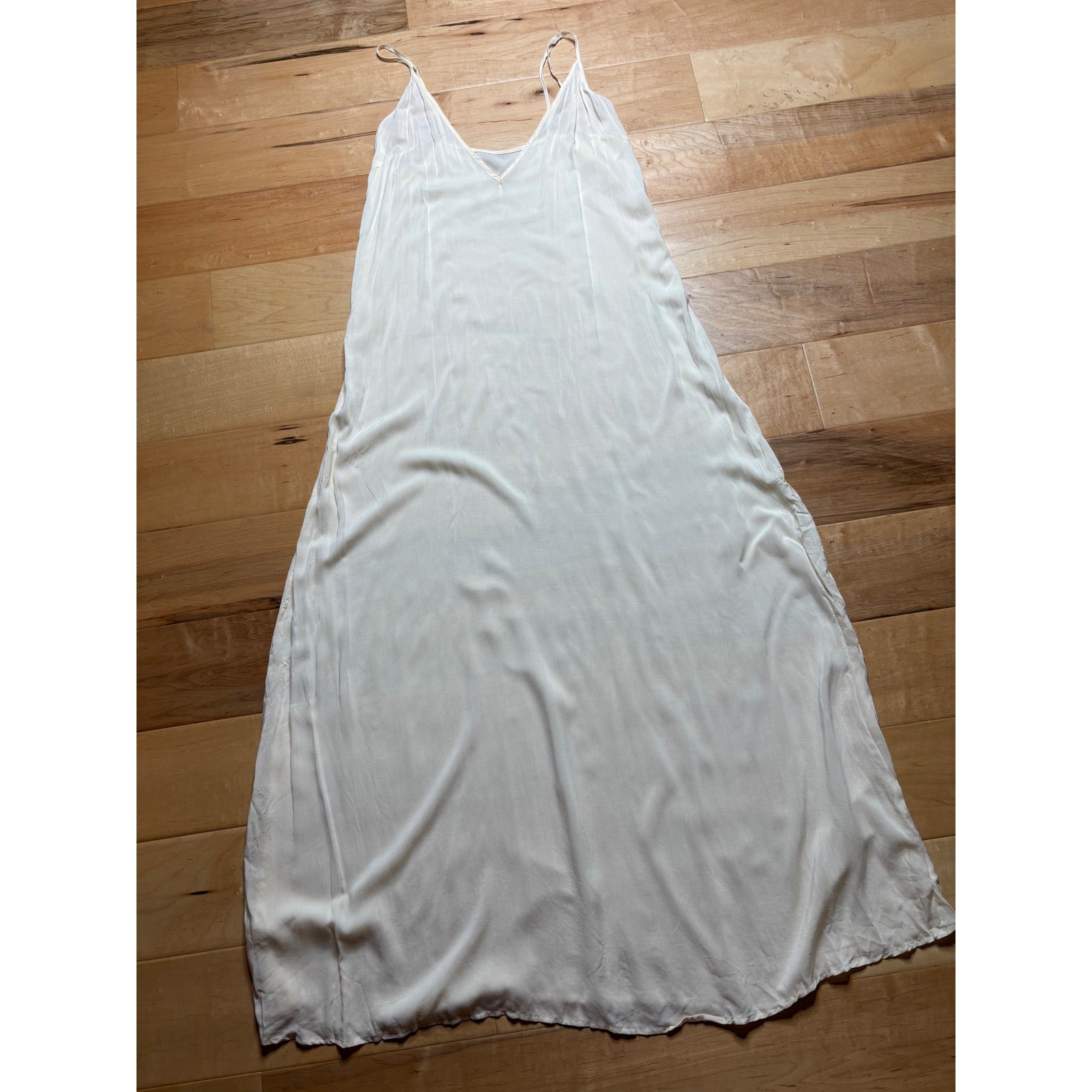 Unbranded Maxi Slip Dress Women M Sheer Cream Ivory Spaghetti Straps V-Neck