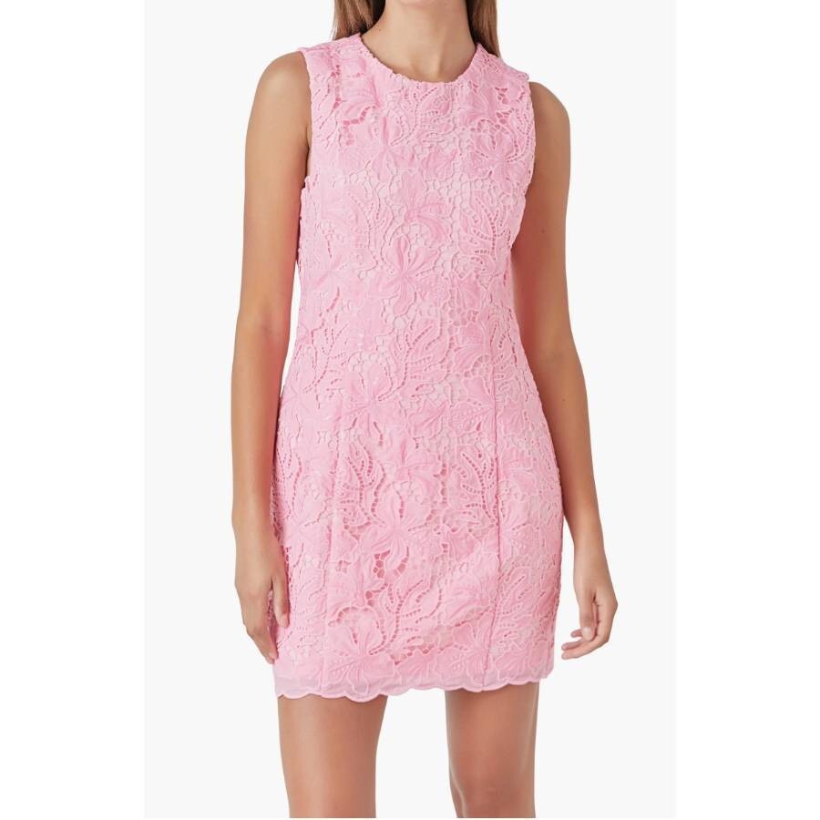 NWT endless rose pink sequin lace mini dress floral eyelet sheath sleeveless S