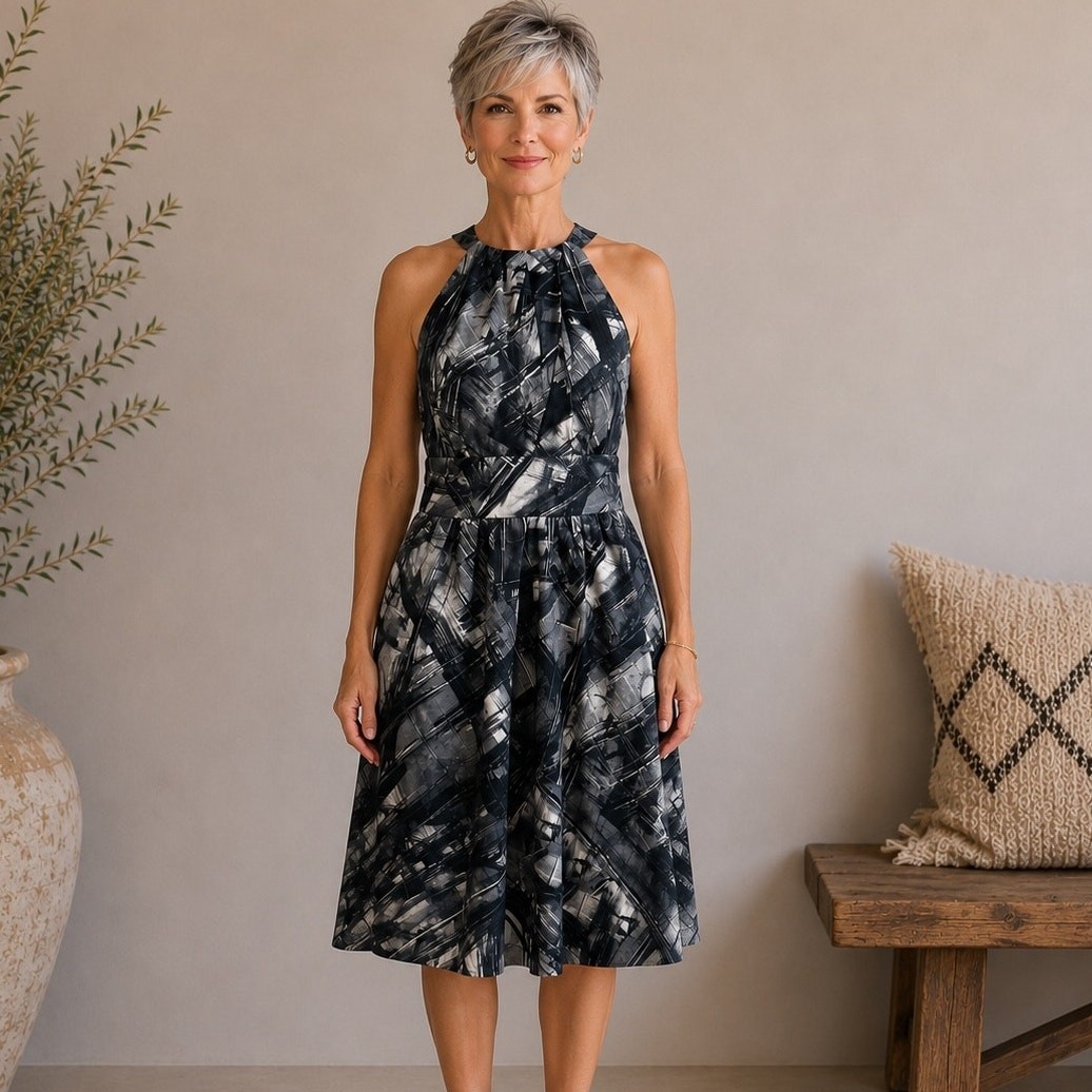 Martin + Osa Gray Abstract Print Silk Sheath Dress 10