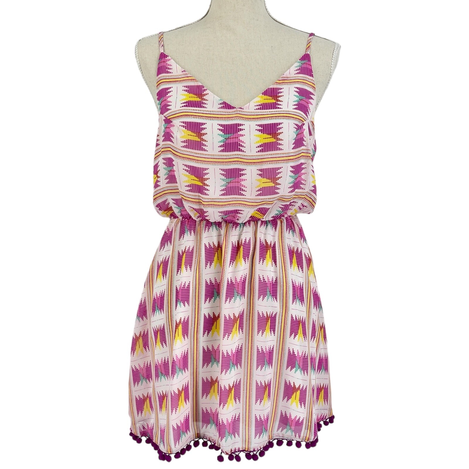 Ocean Drive Dress Womens Fit Flare Sleeveless Bright Aztec Print Size Medium