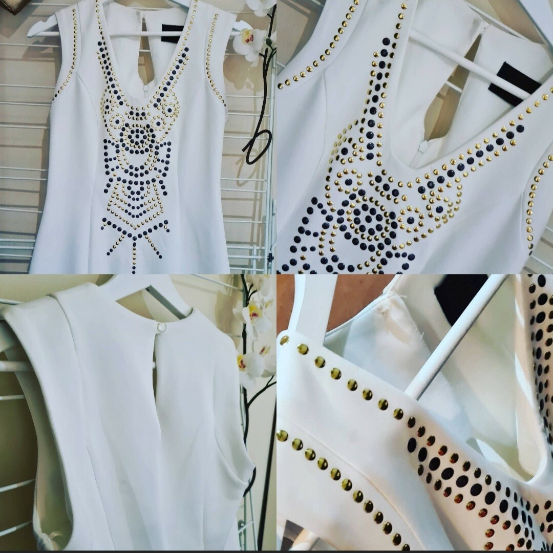 Ladies White Dress Limited Edition Gold and silver Studded Stretch Bodycon…
