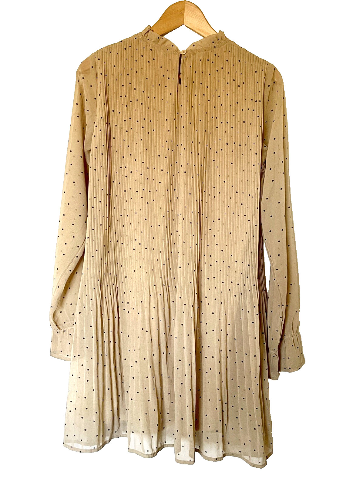 MOD REF Pleated Shift Mini Dress Size M Cream Polka Dots Romantic Retro
