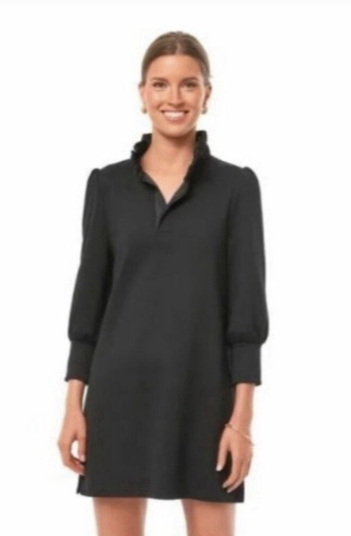 Pomander Place Tuckernuck Black Charlotte Terry Shirt Dress Ruffle Collar sz XL