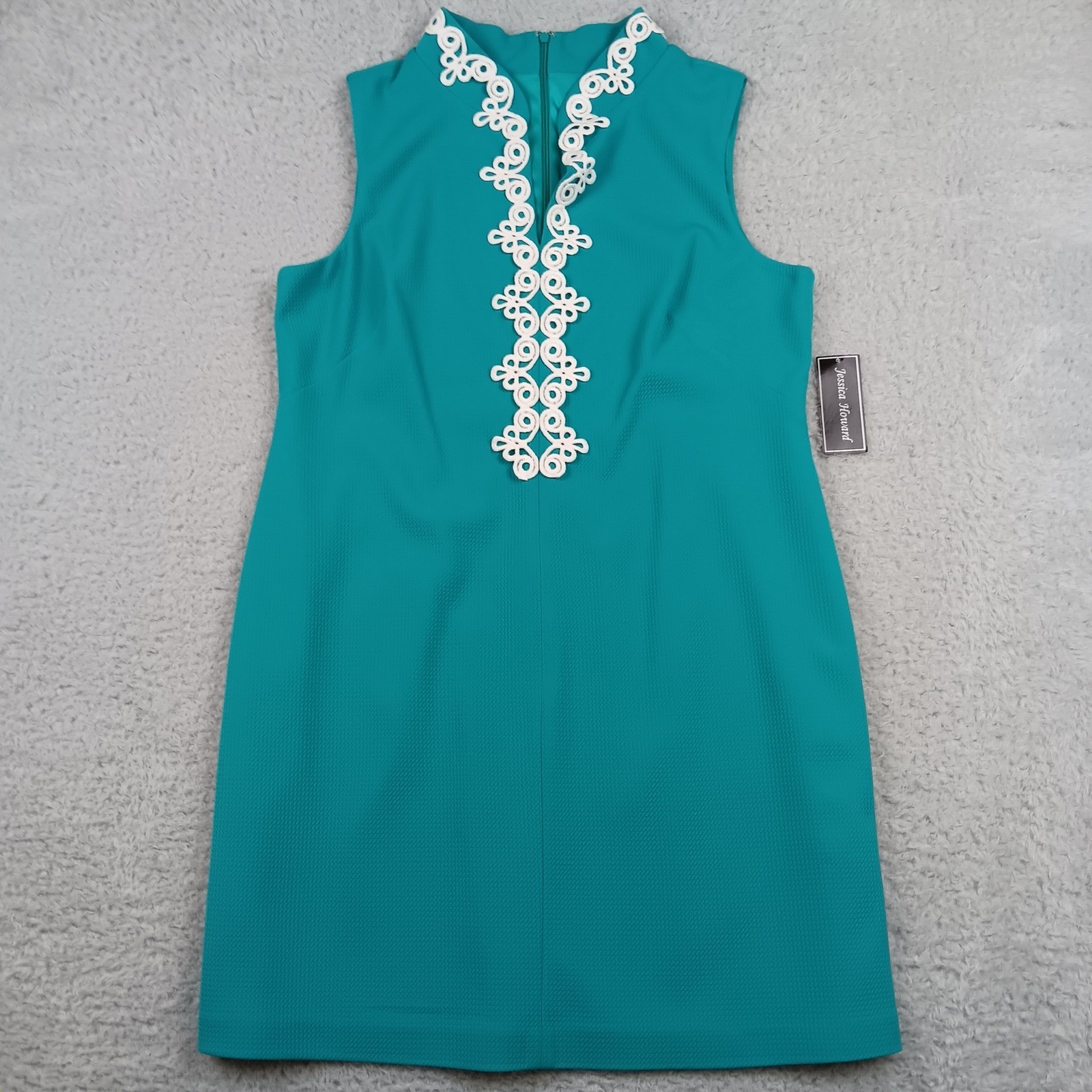 Jessica Howard Sheath Dress Women 18 Turquoise Embroidered Mock Neck BK9M2445