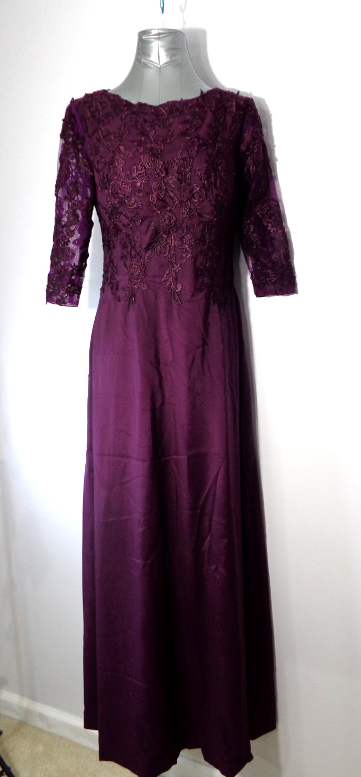 MISSACC Womens Purple 3/4 Sleeve Lace Embroidery Formal Evening Gown Sz M – NWT