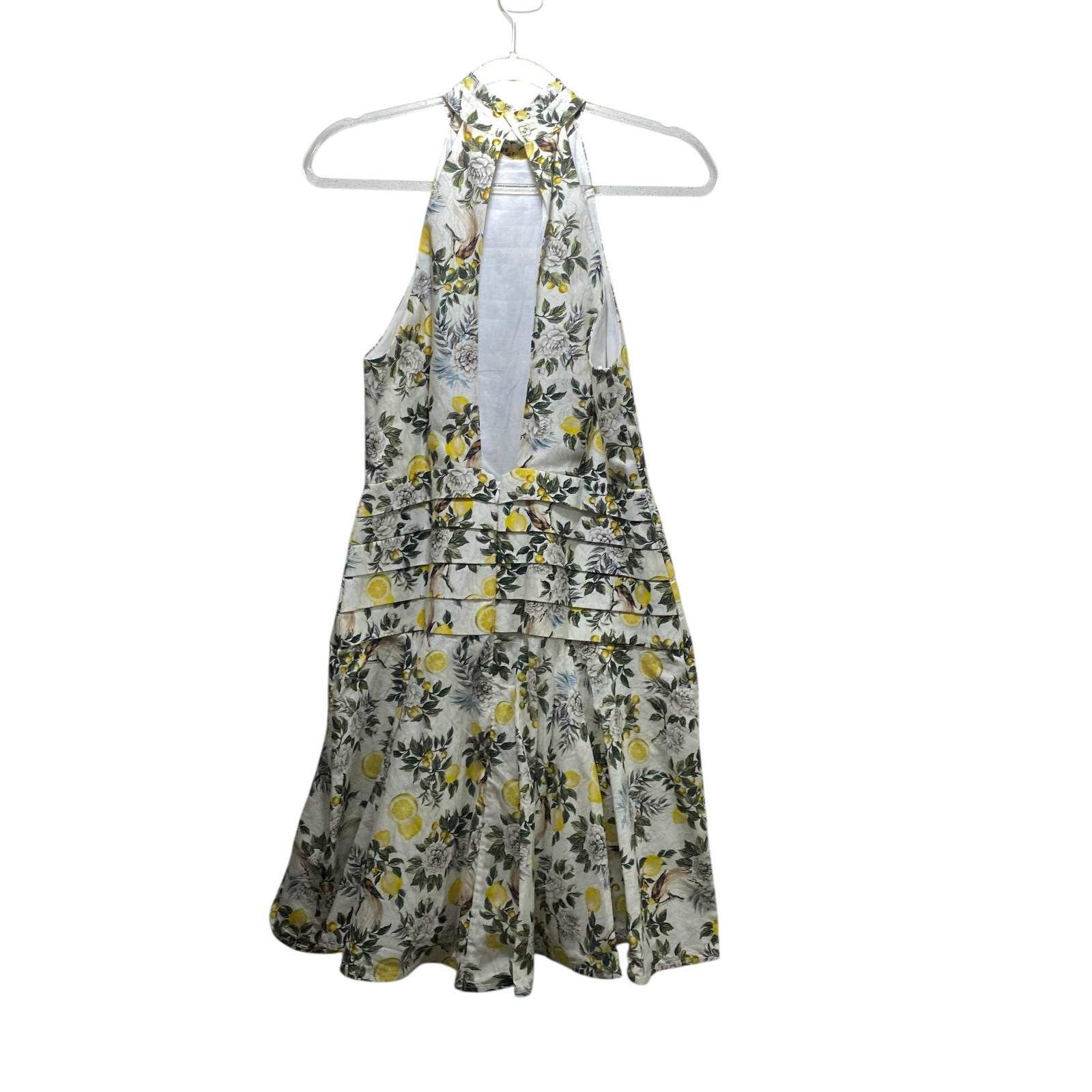 Aqua Blue Australia New Clementine Kailey Lemons Floral Mini Halter Dress L Bib
