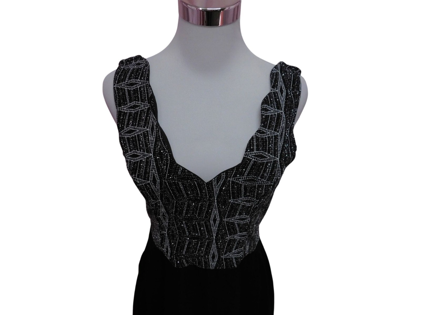 Three Pink Hearts Black Silver Metallic Mini L – Fit Flare – Excellent