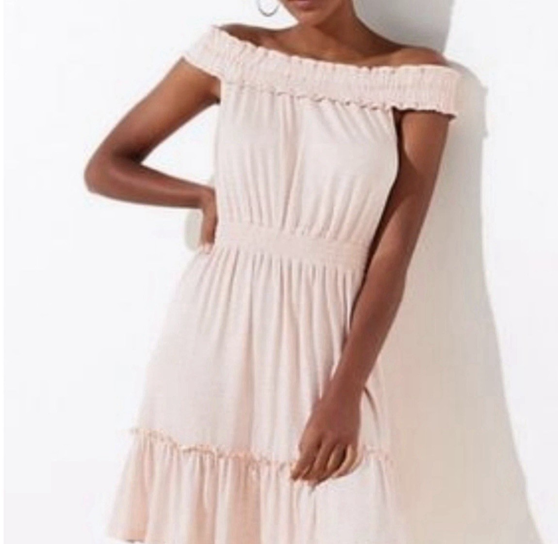 LOFT Beach Dress Off The Shoulder Size Large Cover Up Women Pink NWT