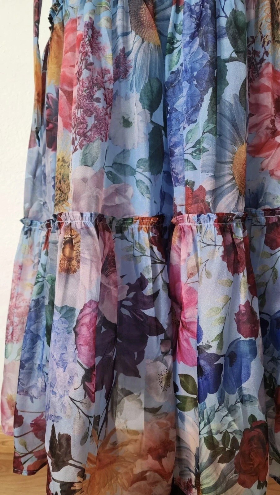 New Anthro Maxi Dress New Size Small Blue Floral Coquette Wedding Formal Prom