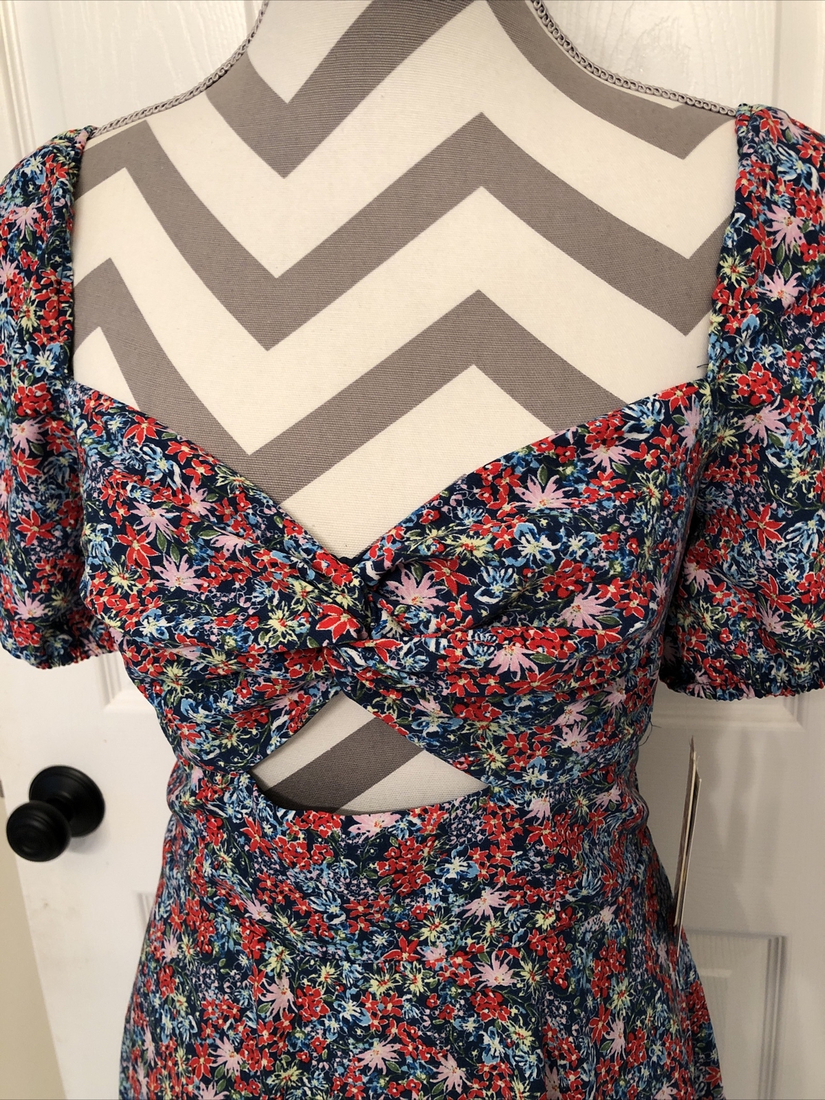 Gianni Bini Flower Midriff Dress Blue Red Pink Green Fit Flare Size M New