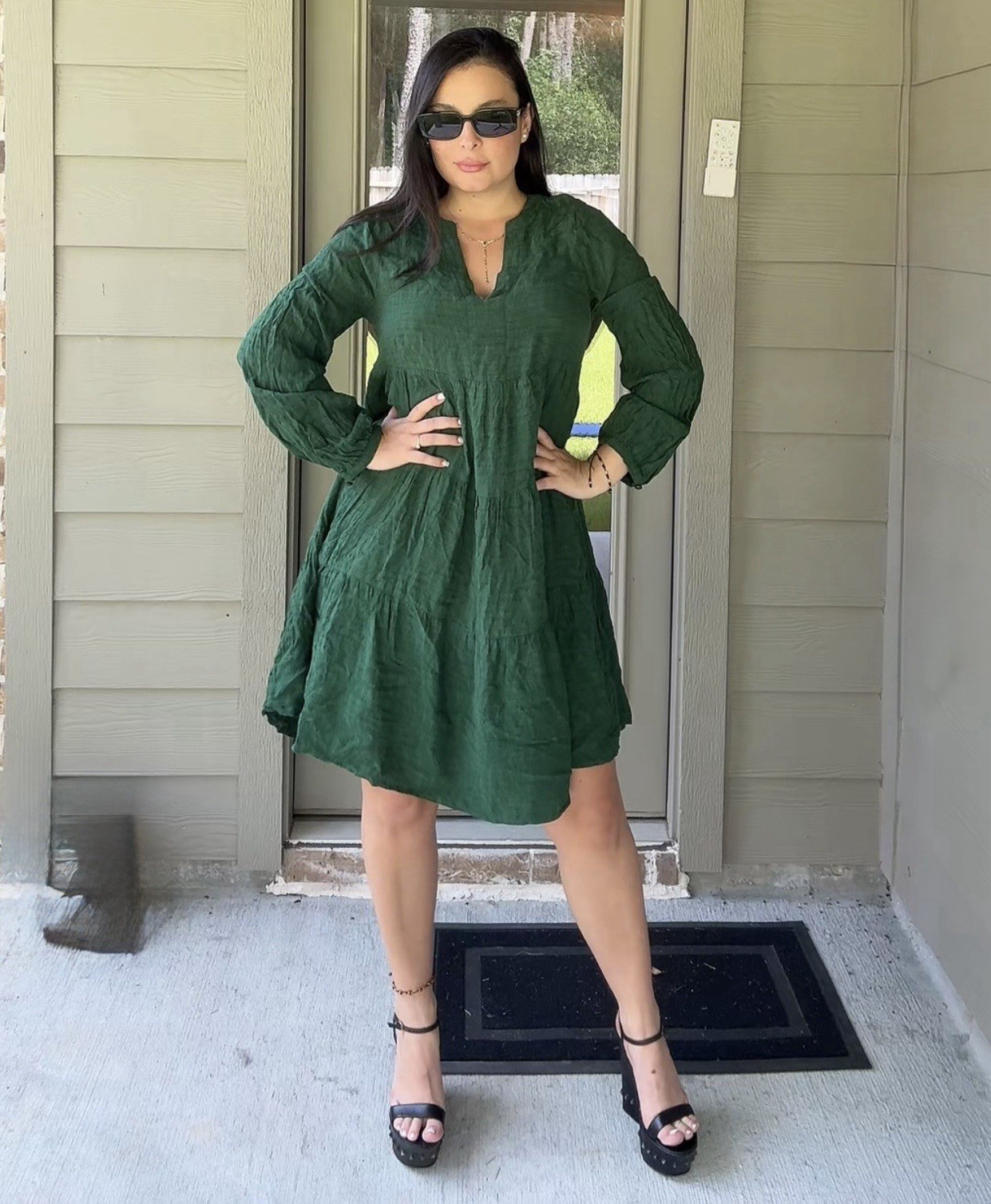 Maeve by Anthropologie Green V-Neck A-Line Knee Dress Pockets Viscose M