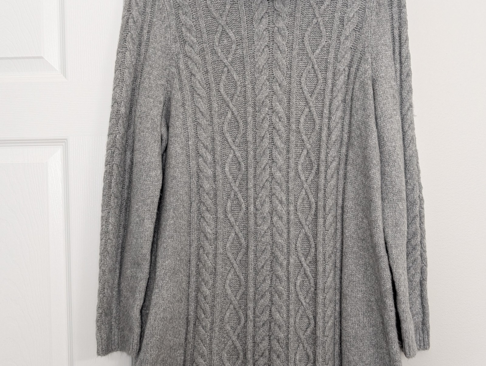 Talbots XL Cowl Neck Grey Chunky Cableknit Fisherman Sweater Knee Length Dress