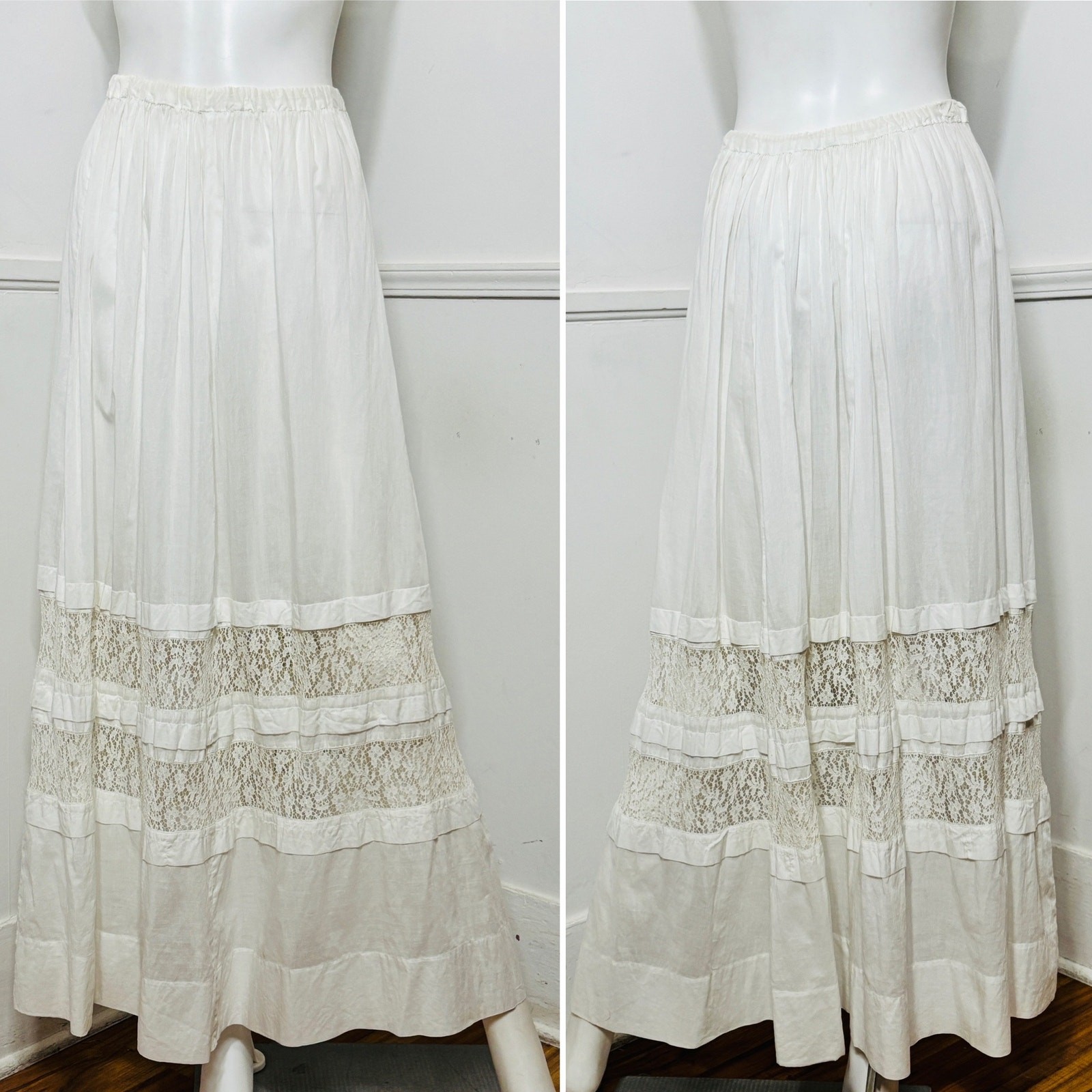 Small to Medium Edwardian 1900s Antique Cotton Blouse and Skirt Set