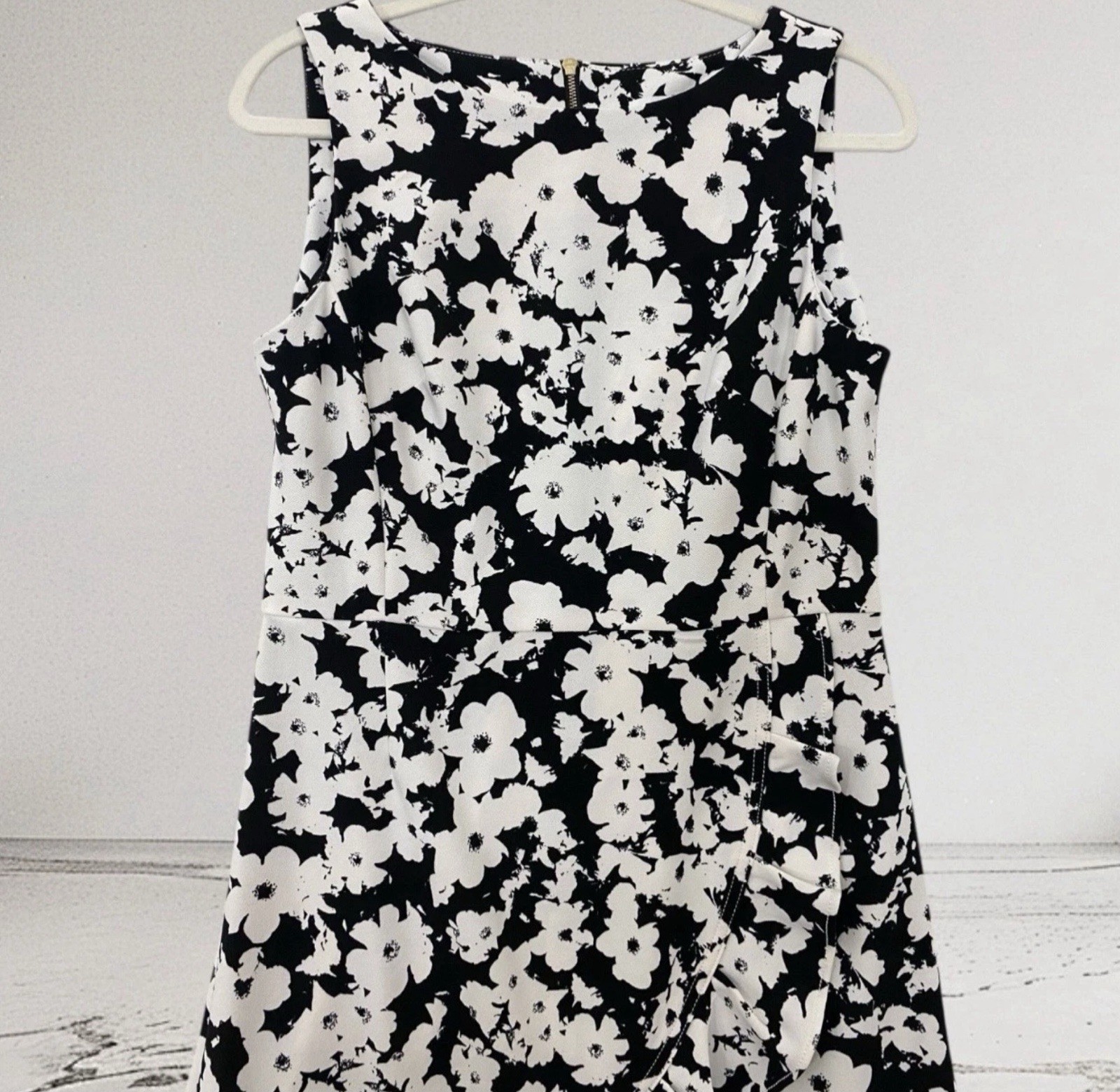 Calvin Klein Womens Black Floral Ruffle Sleeveless Dress Size 10 $119