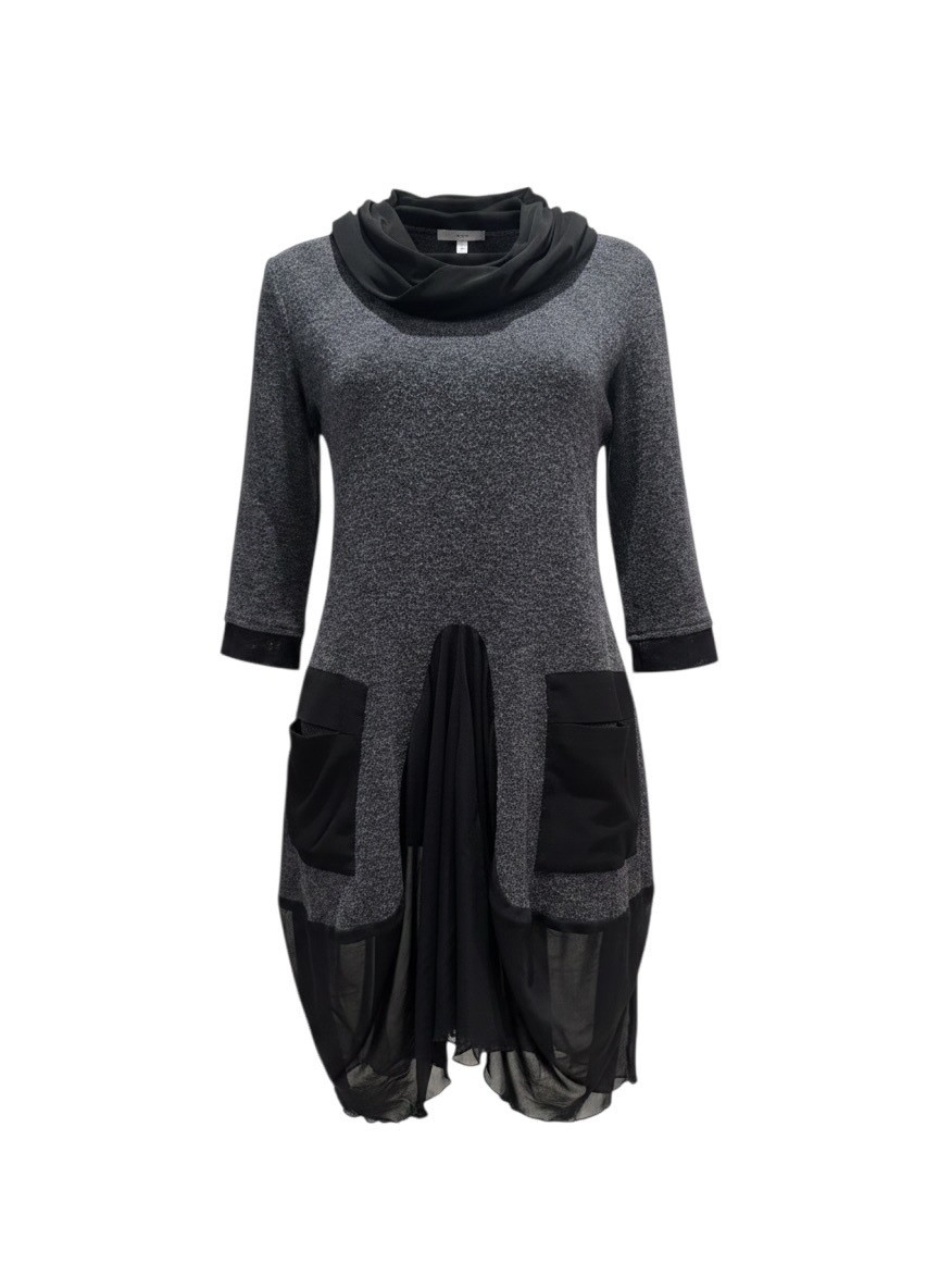 Joseph Ribkoff Gray and Black Sheer Detail Tunic Dress Size