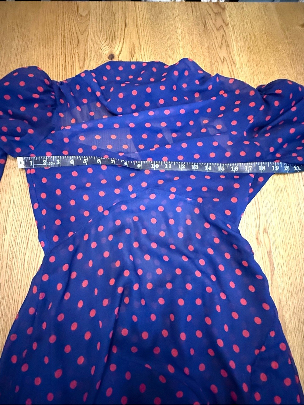 For Love & Lemons Navy Red Polka Dot Maxi Dress Puff Sleeve Side Slit M