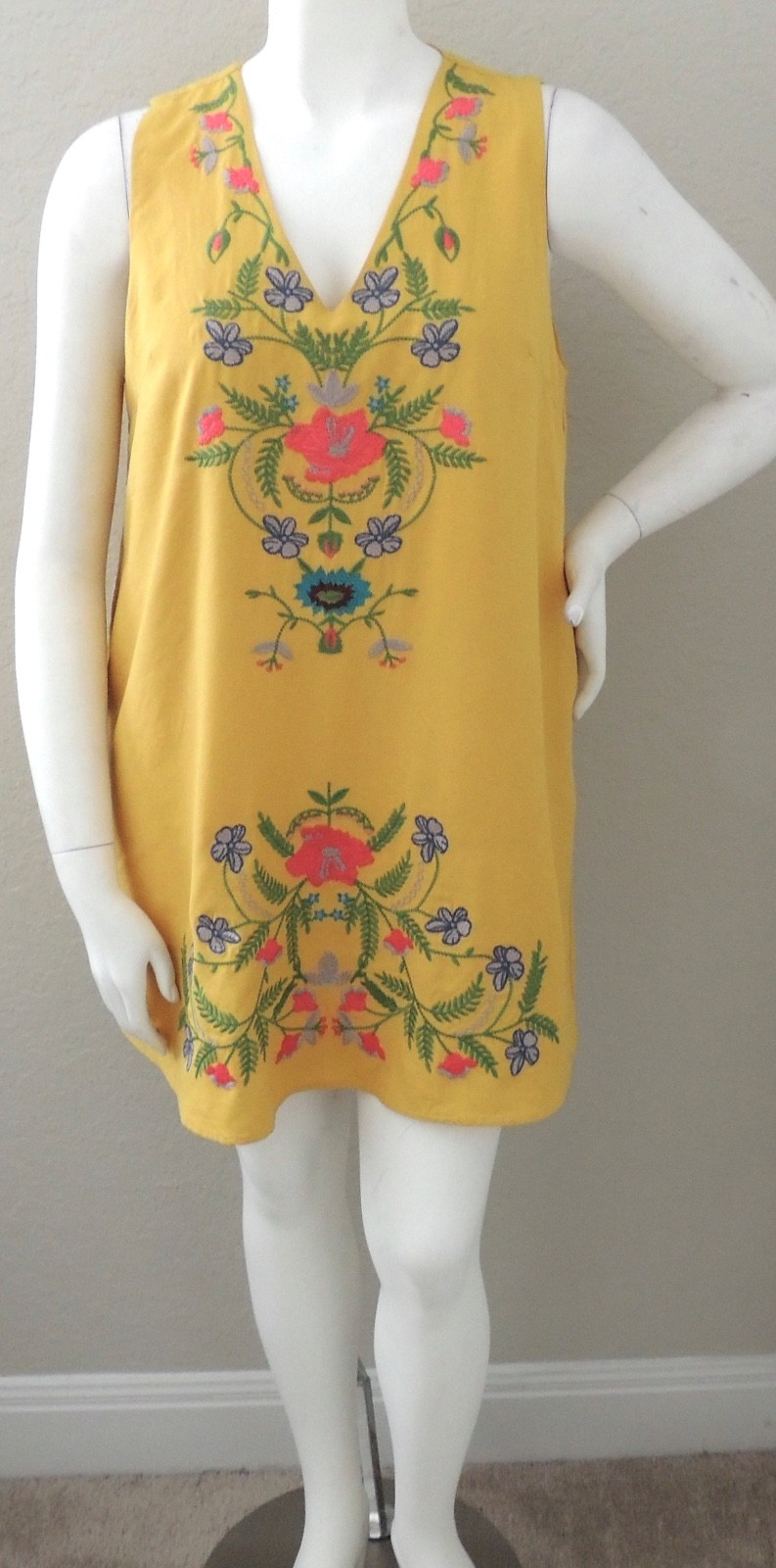 Umgee USA Embroidered Floral Tunic Shift Dress w/ Pockets Yellow Plus XL – New!