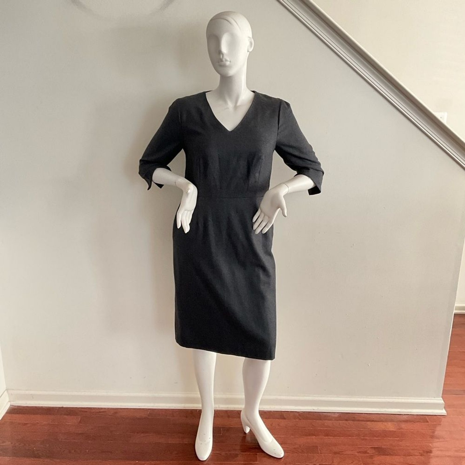 100% Virgin Wool Pendleton V-Neck Dress Gray 14