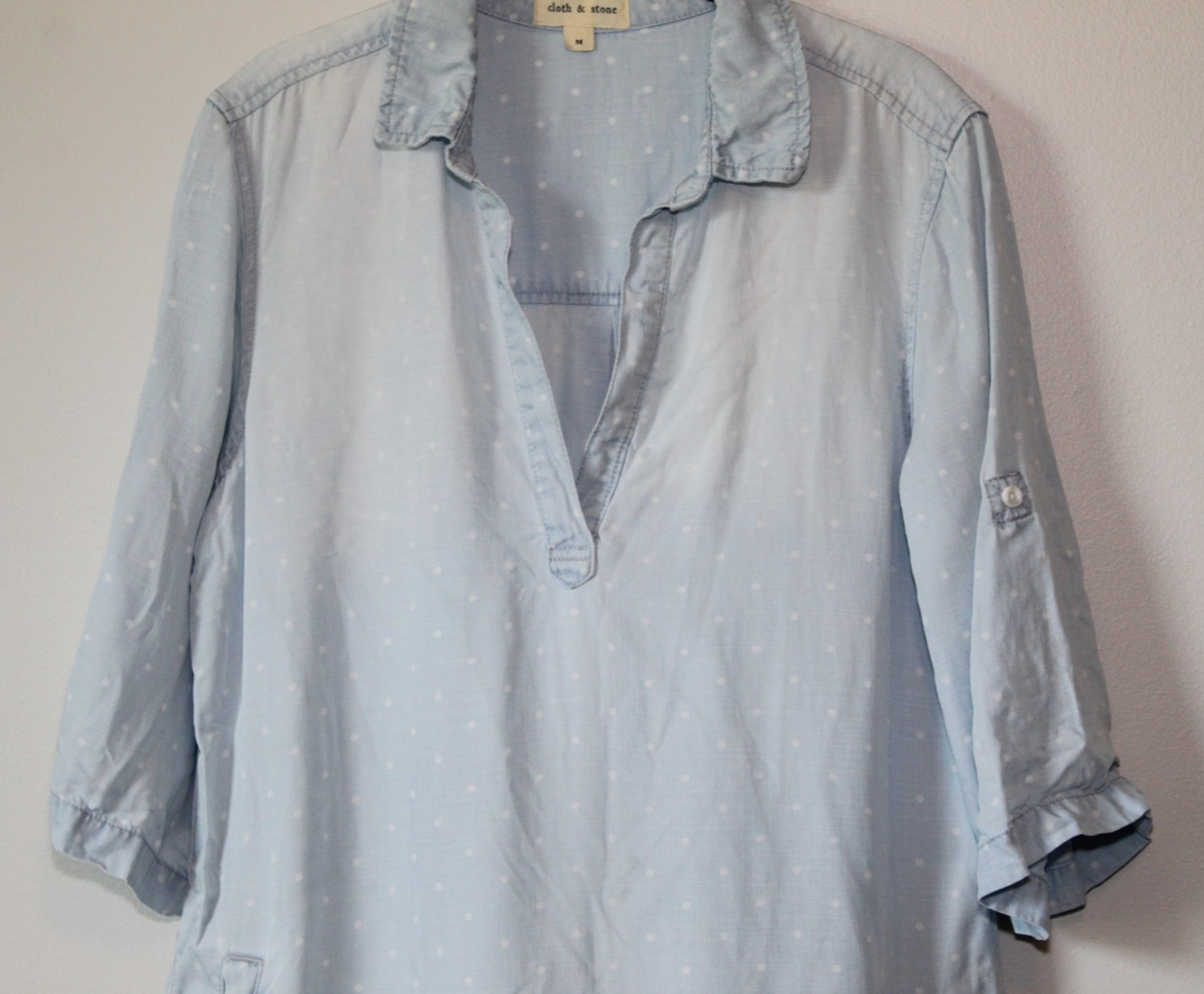 Cloth & Stone Dot Denim Chambray Tunic Top Faded Mini Shirt Dress Size Medium