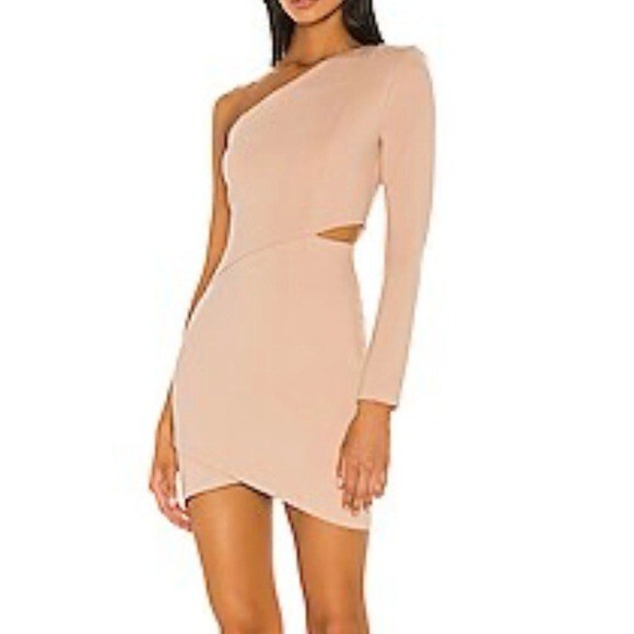 NBD Jackie Mini One Shoulder Cut Out Side Dress Revolve Woman Small Taupe Modern