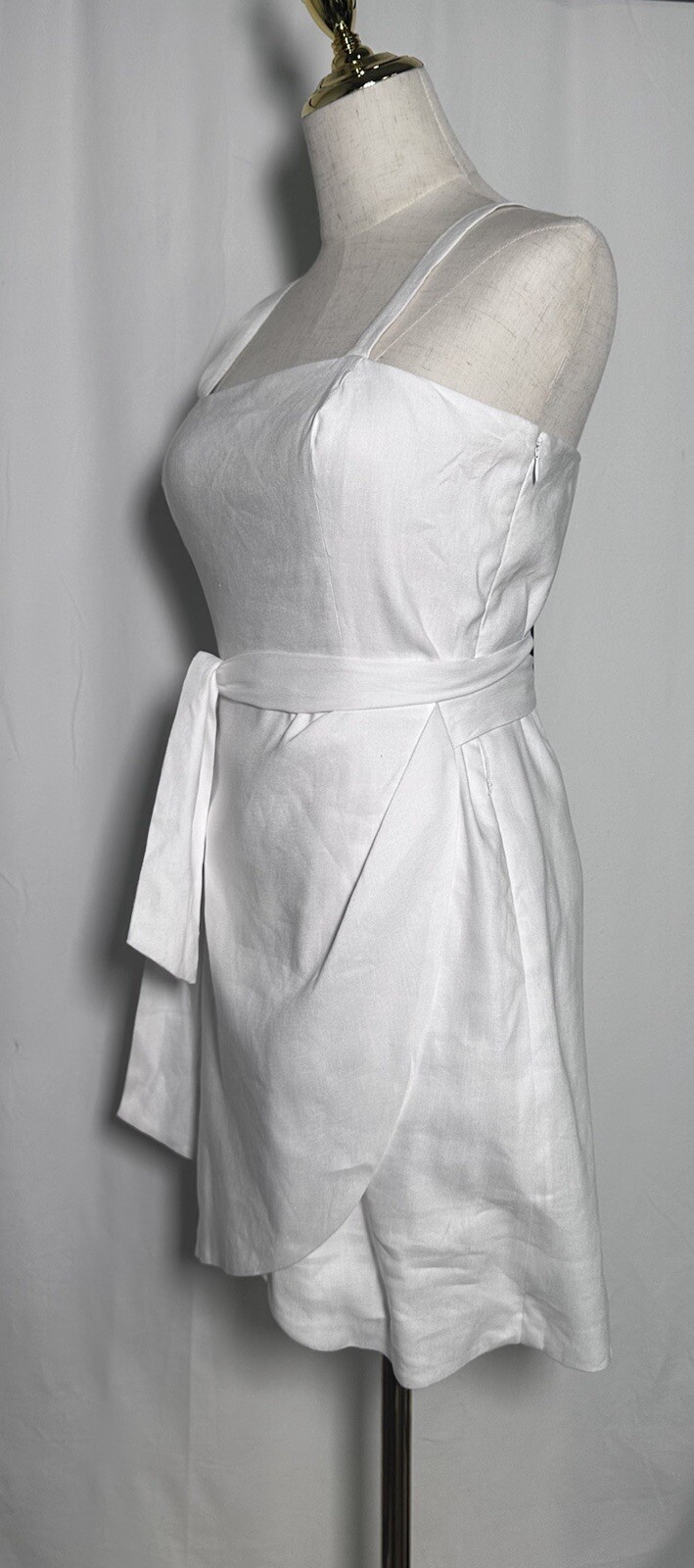 Gianni Bini Sheath Dress Wrap 4 Linen Blend Belt Spaghetti Straps White NW $129