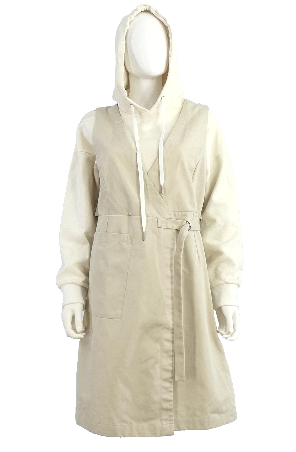 Initial LAyered Trench Coat Hoodie Dress Beige Japanese Street Style Designer M