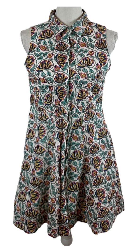Livro Shirt Dress M White Mint Blue Pink Yellow Floral Button Front Sleeveless