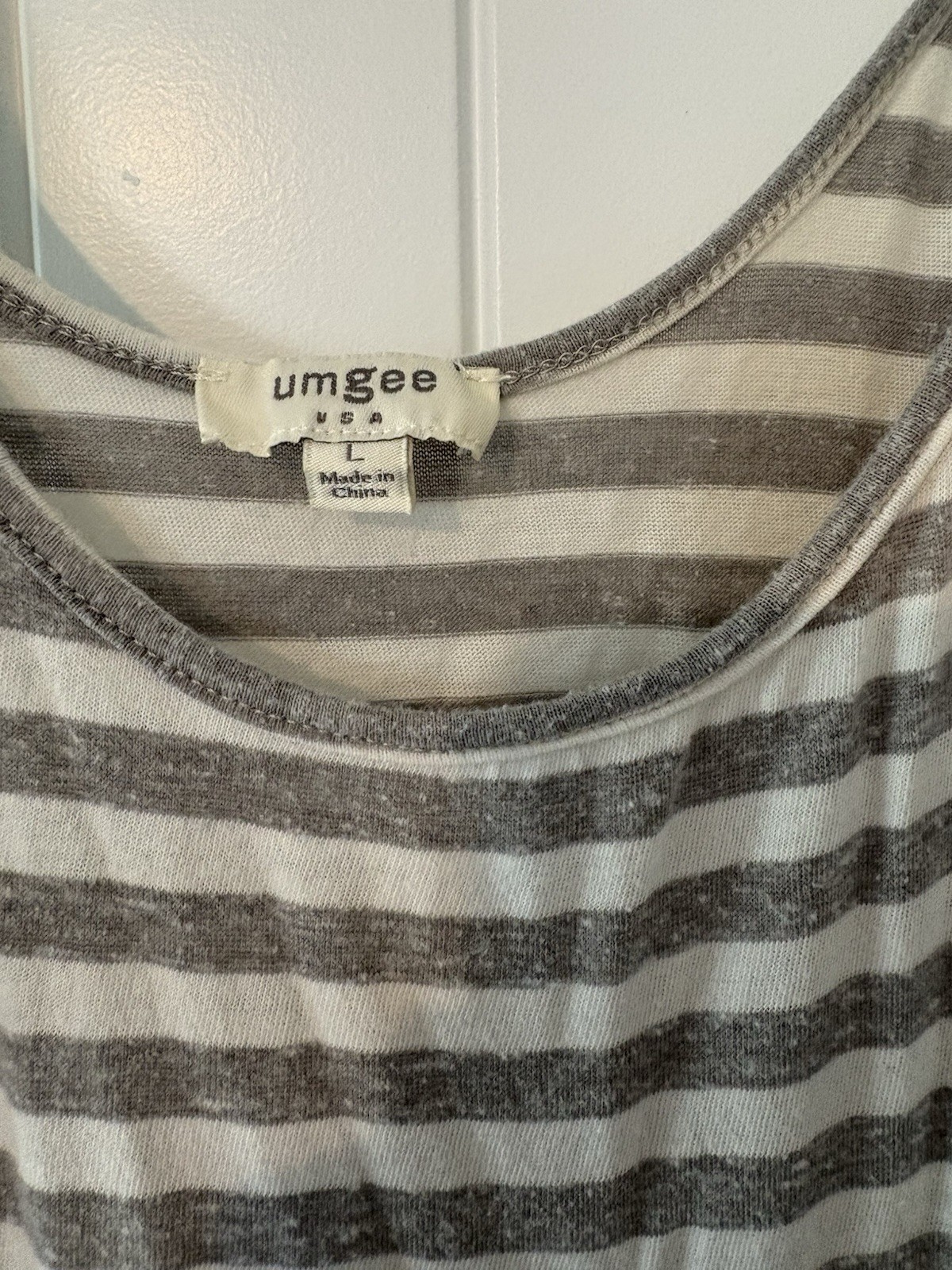 Umgee Gray White Green Striped Ombre Maxi Dress Tassel Hem Large