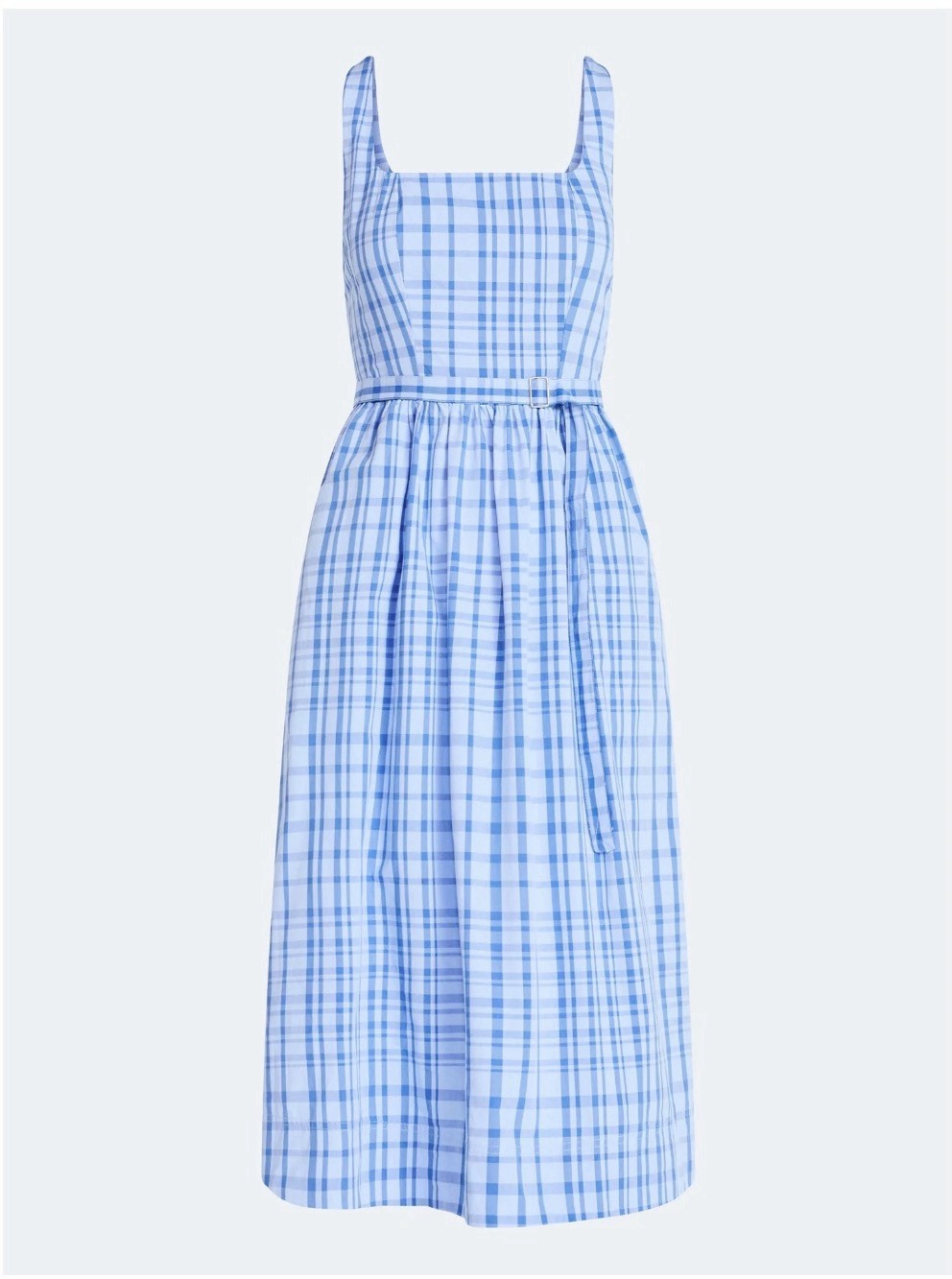 Blue Gingham Midi Dress Square Neck Tie Waist Smocked Back Cottagecore Size L