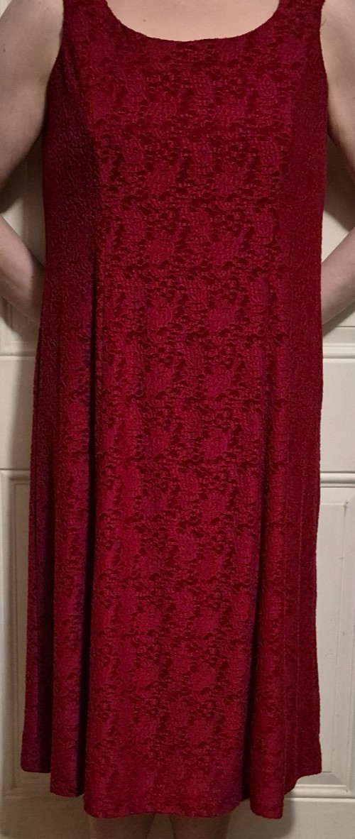 Susan Graver Occasions Red Pet Burnout Knit Sleeveless Midi Dress US LP Used