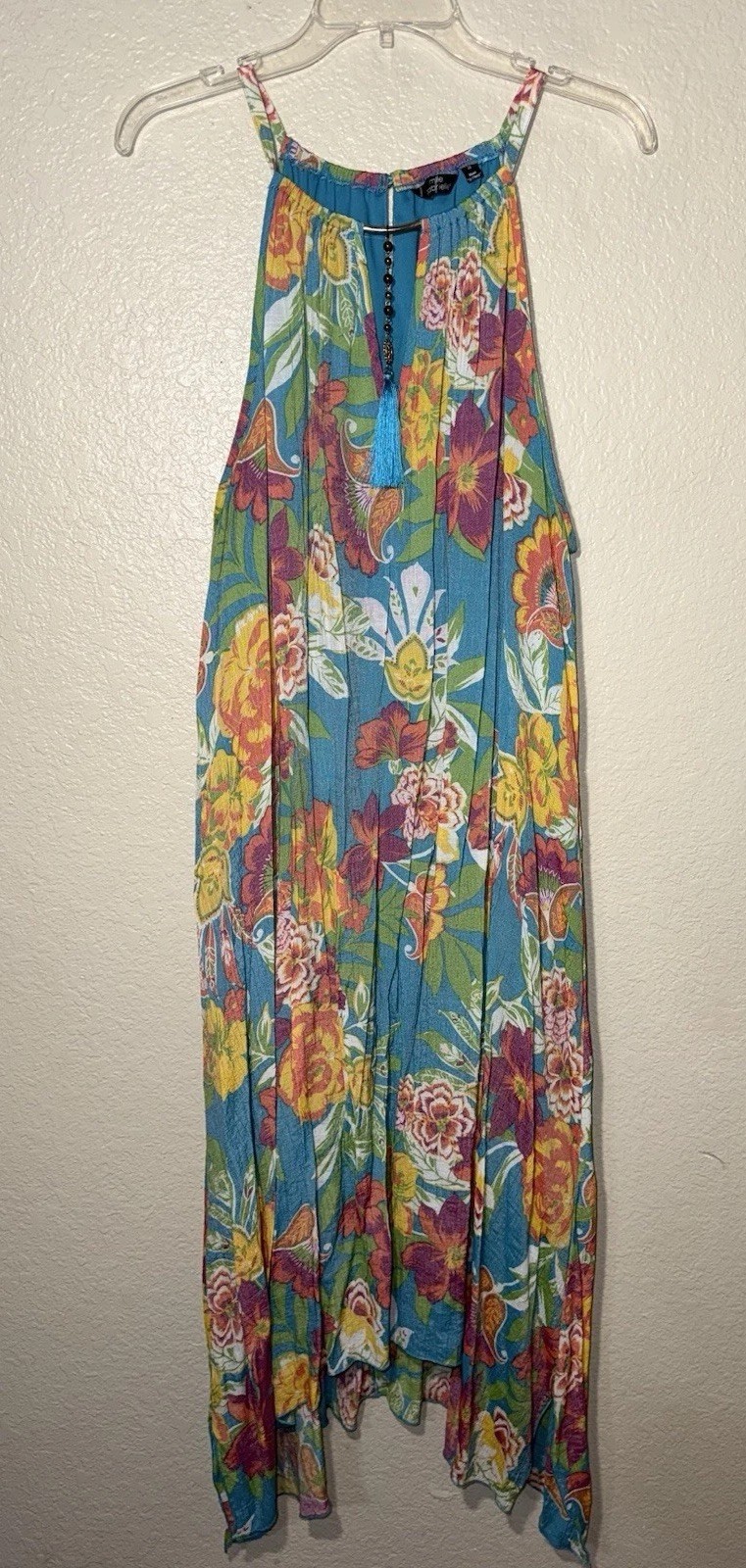 Mlle Gabrielle Floral High Low Dress Tassel Neck Plus Size 2X