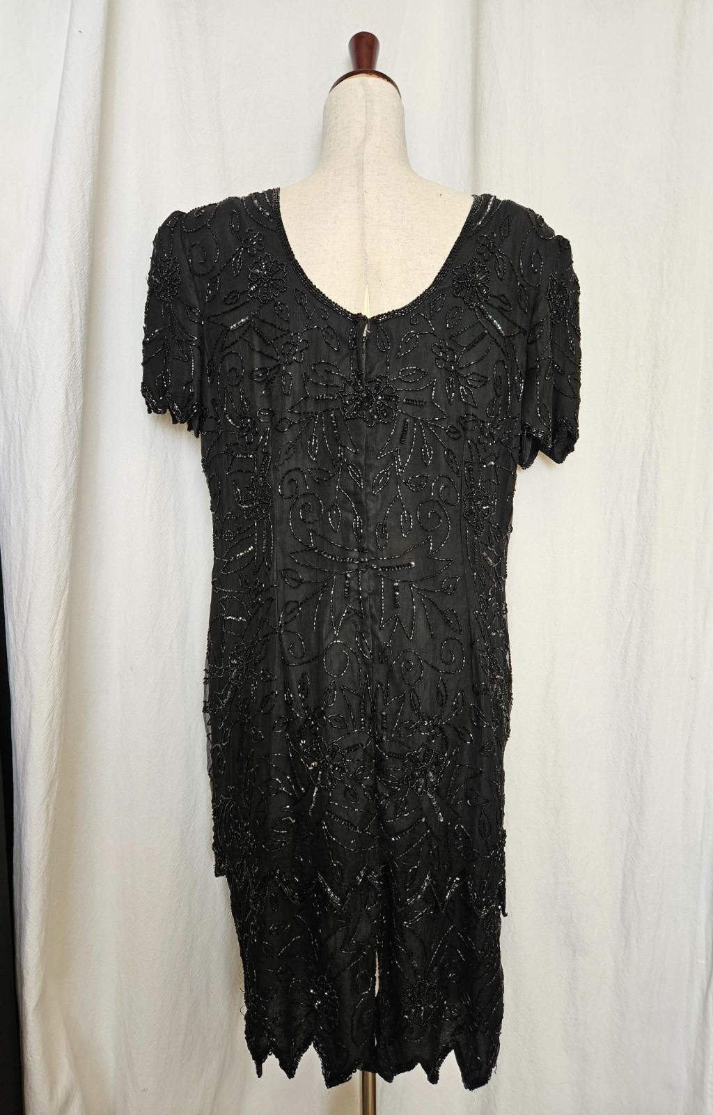 Stenay Black Silk Beaded Layered Art Deco Cocktail Party Dress Halloween Formal
