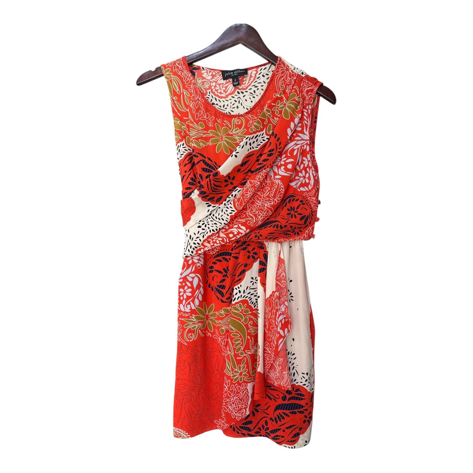 Julie Dillon Dress Silk Draped Orange Sheath Women’s Size 2 100% Silk