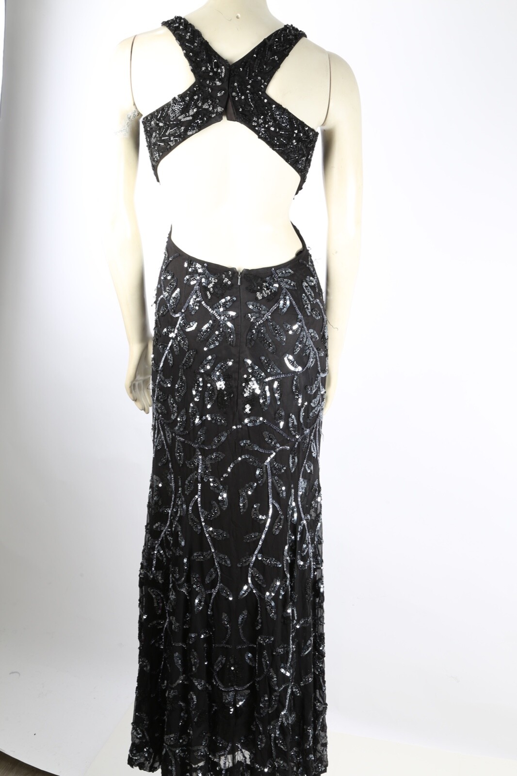 Cassandra Stone Black Silver Silk Beaded Embroidered Gown V Neck Dress Womens 0
