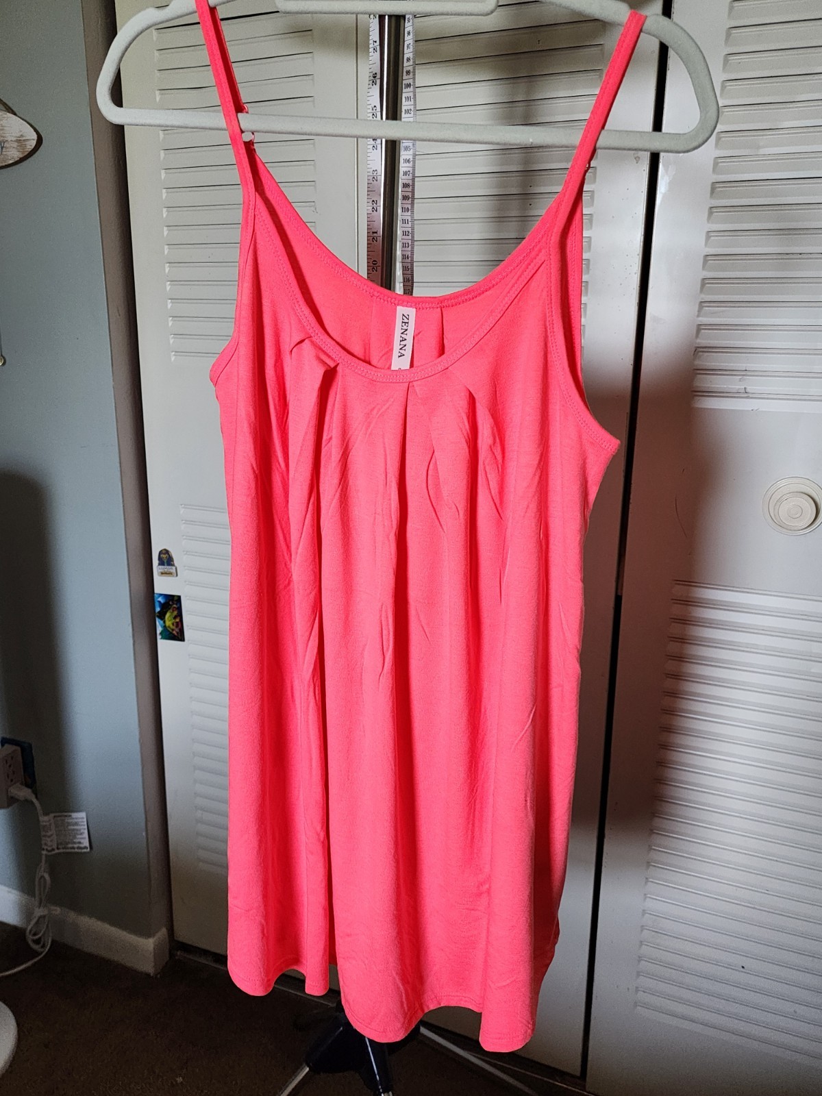NWOT Zenana Coral Pleated Jersey Scoop Neck Relaxed Stretch Tunic Spaghetti (S)