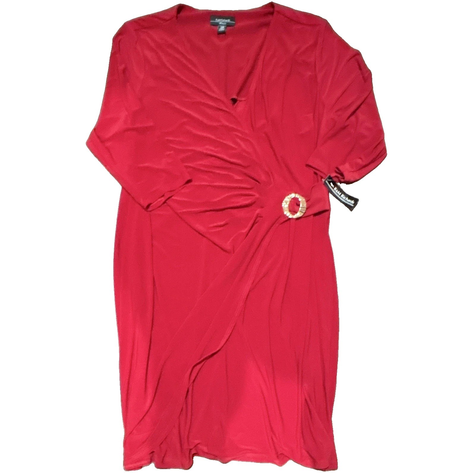 R&M Richards Women’s Red Faux Wrap Dress Sz 20 V-Neck 3/4 Sleeve Stretch