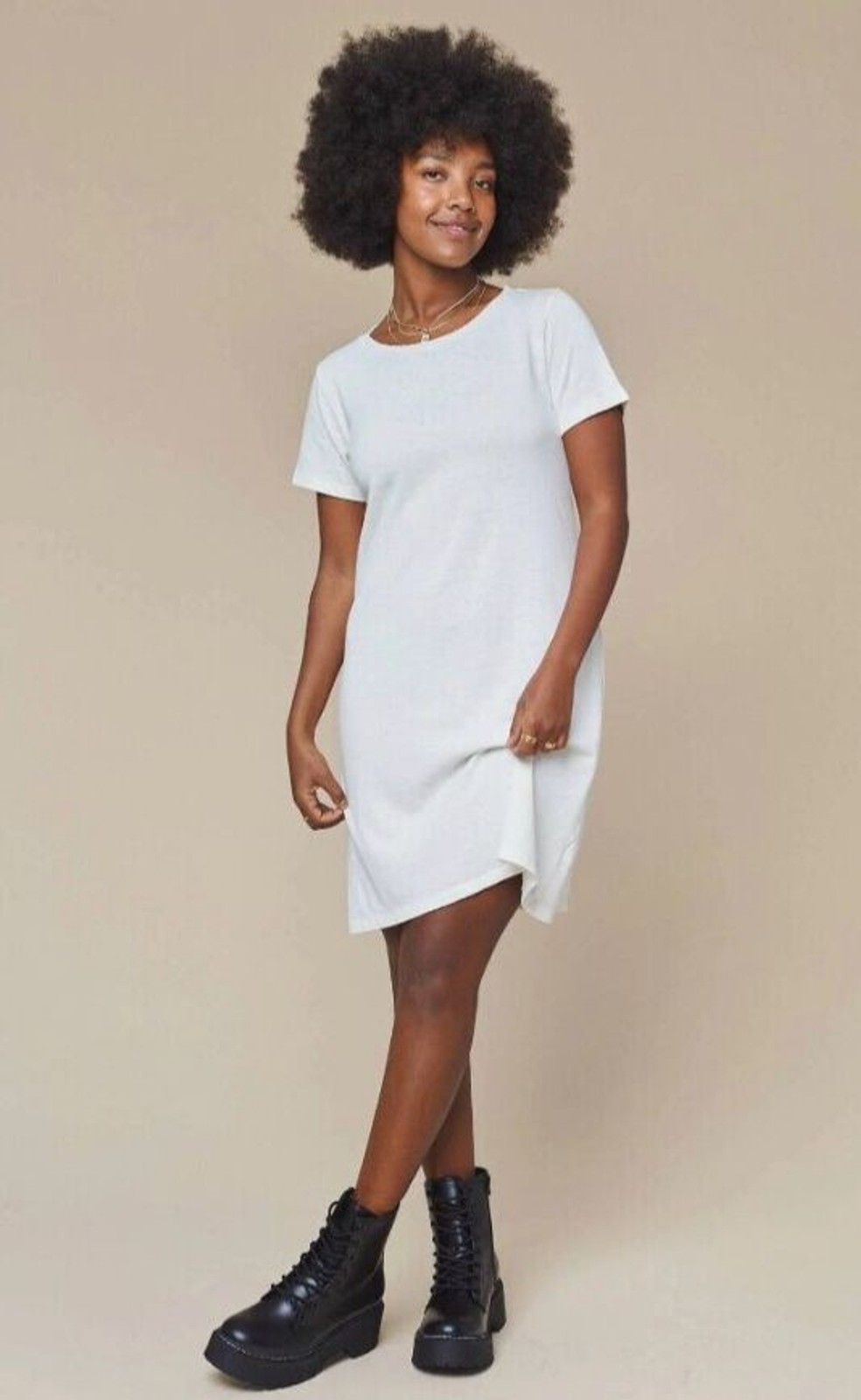 Jungmaven Rae Dress Womens M Beige Midi Tee Shirt Dress Hemp Organic Cotton Boho